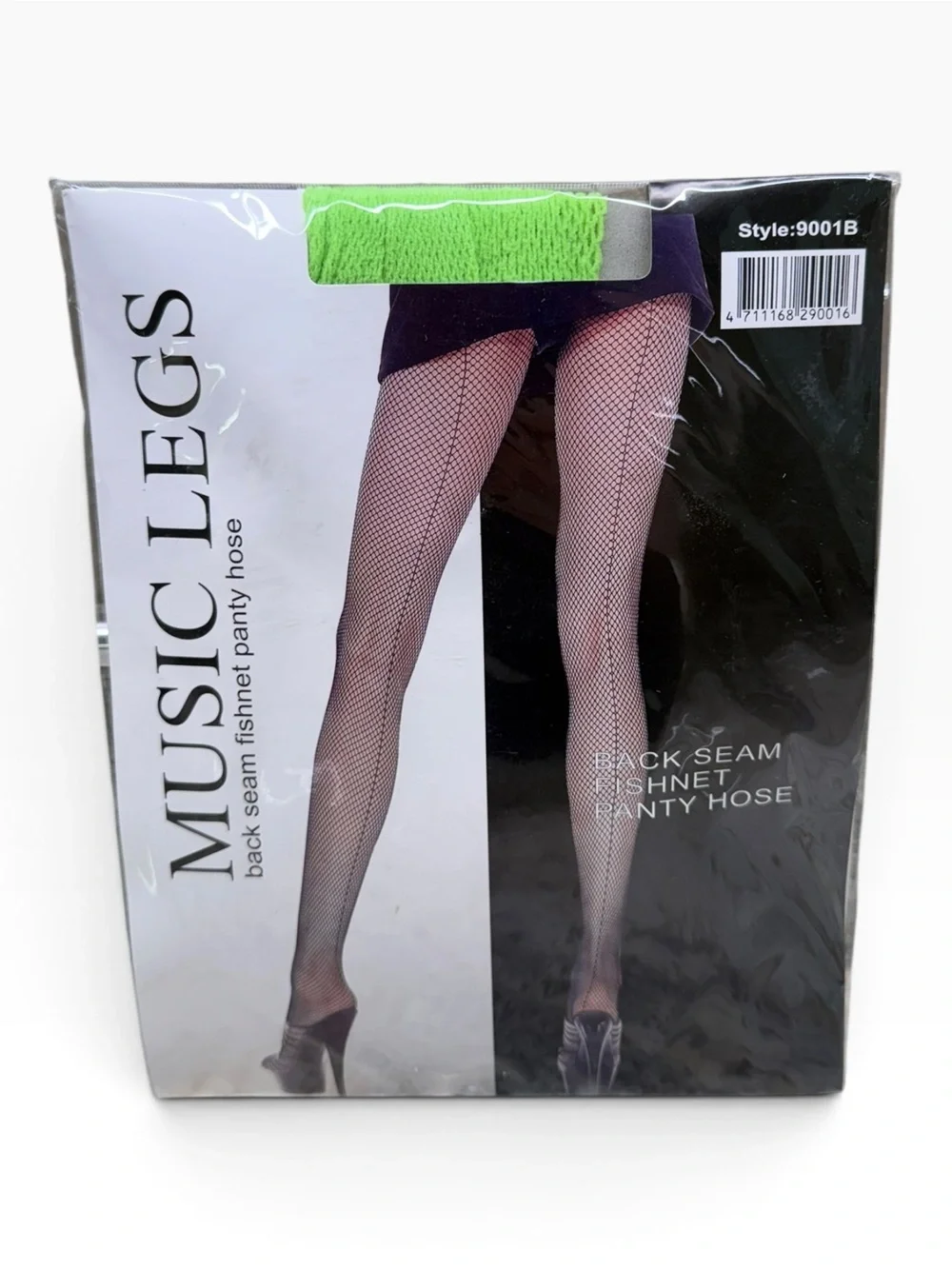 Music Legs Fishnet Back Seam Pantyhose 9001B OS 5’-5’10” 100-175lbs Lime Green
